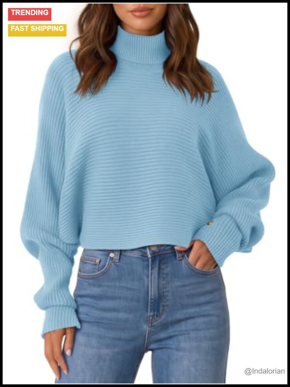 Womens Turtleneck Batwing Sleeve Knit Pullover Sweater, Viscose Blend
